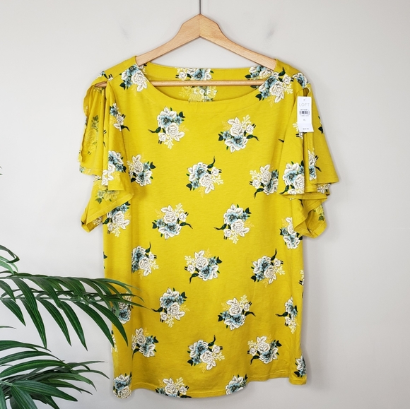LOFT Tops - NWT LOFT | Yellow Floral Split Sleeve Tee